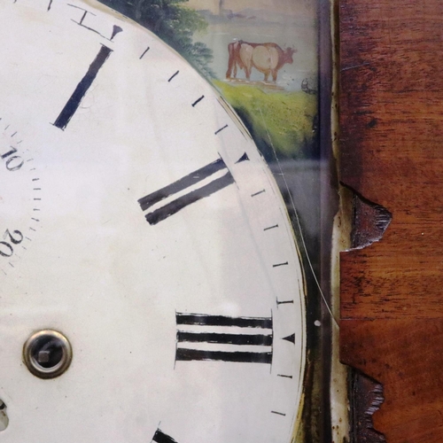 418 - James Northwood Newport: an oak longcase clock with walnut crossbanded case, for restoration, H: 215... 