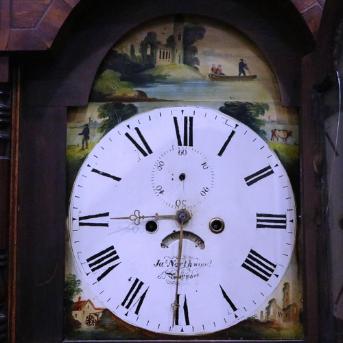 418 - James Northwood Newport: an oak longcase clock with walnut crossbanded case, for restoration, H: 215... 