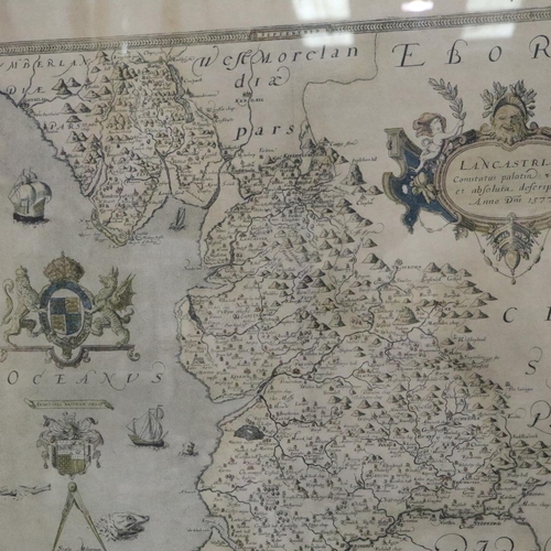 425 - A collection of reprint antiquarian maps, including Saxtons Lancashire etc (8). P&P Group 2 (£18+VAT... 