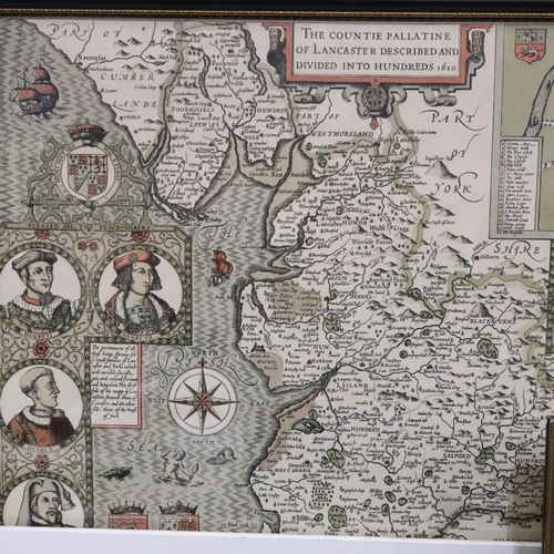 425 - A collection of reprint antiquarian maps, including Saxtons Lancashire etc (8). P&P Group 2 (£18+VAT... 