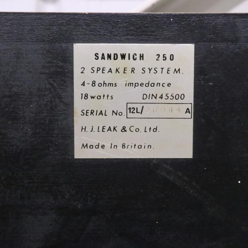 444 - Pair of Leak Sandwich 250 speakers uprated to 50W and gold plated binding posts, working at time of ... 