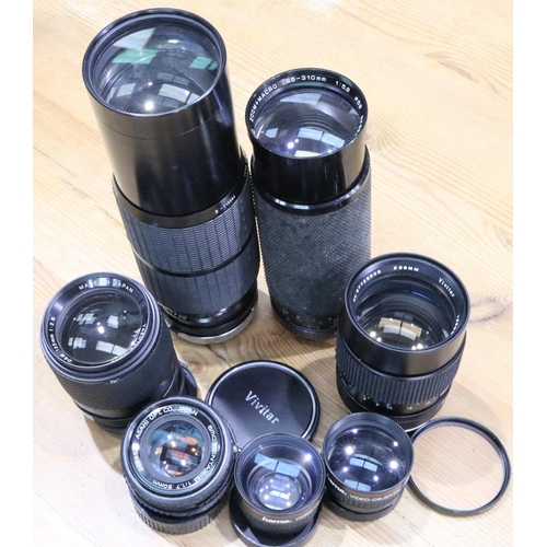 471 - Seven camera lenses including Vivitar. P&P Group 2 (£18+VAT for the first lot and £3+VAT for subsequ... 