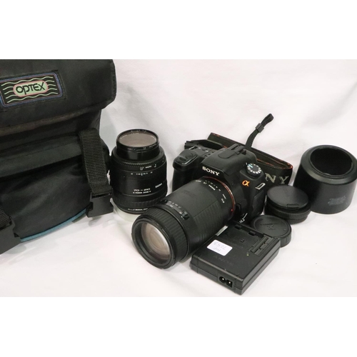 474 - Sony Alpha 350 digital camera with sigma DL 75-300mm 4-5.6 zoom lens, Sigma IA, 70-210 zoom lens and... 