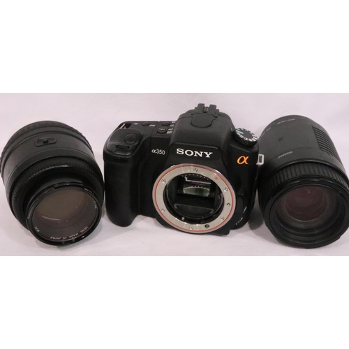 474 - Sony Alpha 350 digital camera with sigma DL 75-300mm 4-5.6 zoom lens, Sigma IA, 70-210 zoom lens and... 