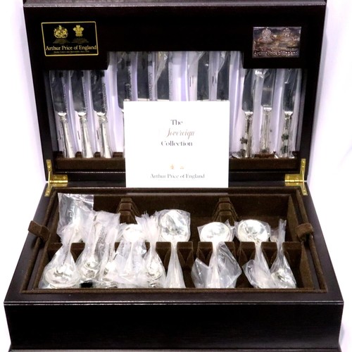 387A - Arthur Price mahogany cased canteen of silver plated cutlery, appears unused, mostly complete. P&P G... 