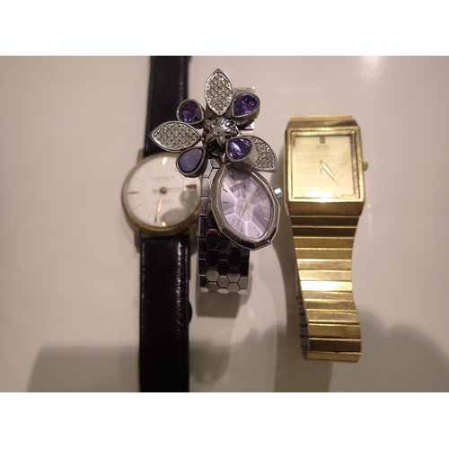 1048A - Three ladies wristwatches to include Citizen Eco Drive Teardrop, Seiko quartz and a Constructor De L... 