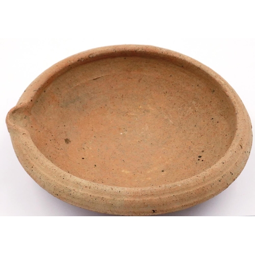 3059 - A Han Dynasty terracotta shallow vessel with a spout, D: 26 cm, H: 7 cm. P&P Group 2 (£18+VAT for th... 