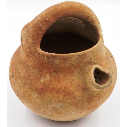 3062 - A Han Dynasty terracotta vessel, with short spout having straining holes and integral handle, D: 19 ... 