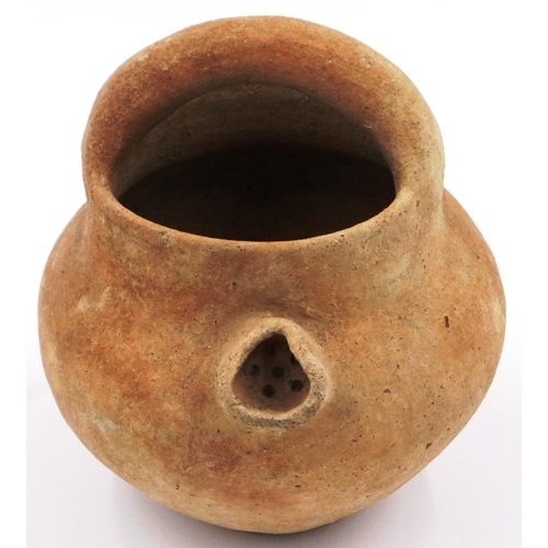 3062 - A Han Dynasty terracotta vessel, with short spout having straining holes and integral handle, D: 19 ... 