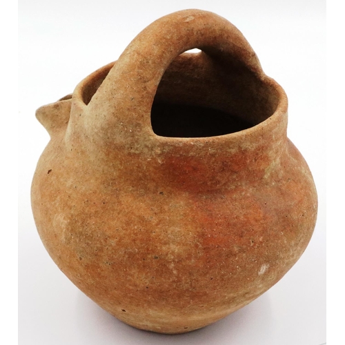 3062 - A Han Dynasty terracotta vessel, with short spout having straining holes and integral handle, D: 19 ... 