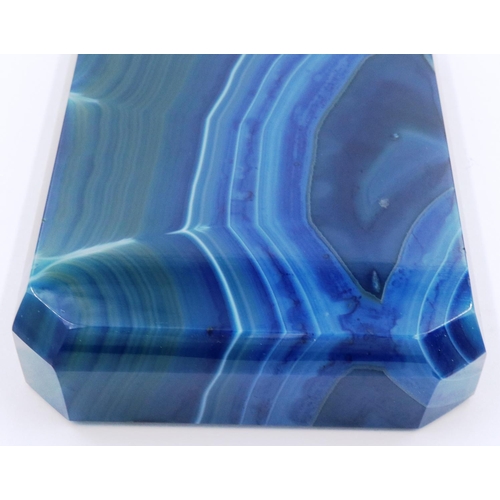 3076 - A large chalcedony blue banded agate block, with bevelled edges, 11 x 7 x 2 cm H. P&P Group 2 (£18+V... 