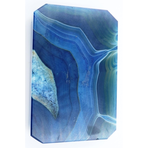 3076 - A large chalcedony blue banded agate block, with bevelled edges, 11 x 7 x 2 cm H. P&P Group 2 (£18+V... 