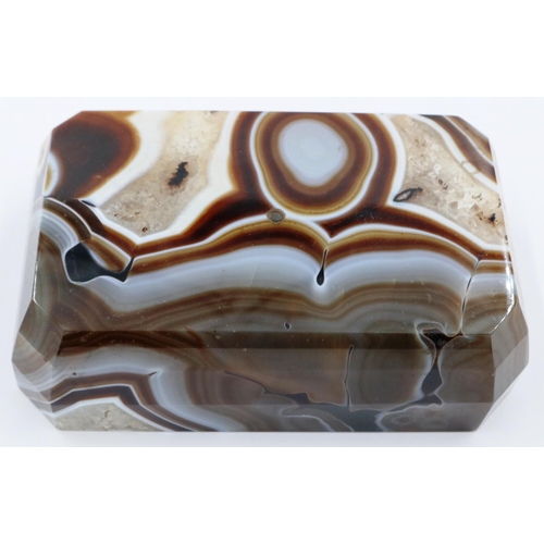 3079 - A large laced and heavily banded manao brown agate block, 13 x 8 x 3.5 cm H. One small chip to the b... 