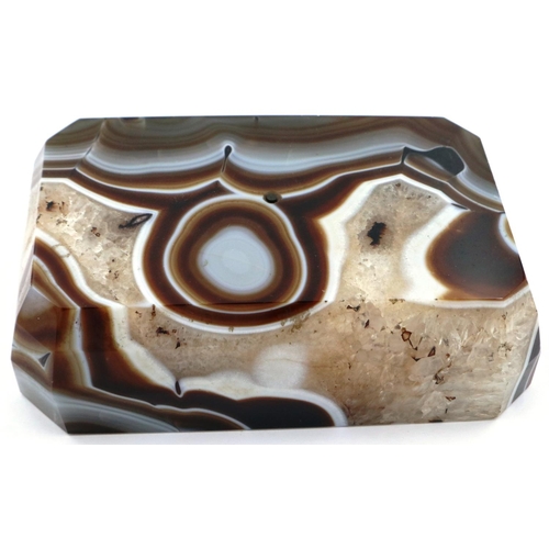 3079 - A large laced and heavily banded manao brown agate block, 13 x 8 x 3.5 cm H. One small chip to the b... 