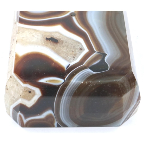 3079 - A large laced and heavily banded manao brown agate block, 13 x 8 x 3.5 cm H. One small chip to the b... 