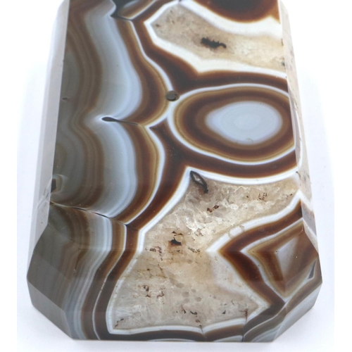 3079 - A large laced and heavily banded manao brown agate block, 13 x 8 x 3.5 cm H. One small chip to the b... 