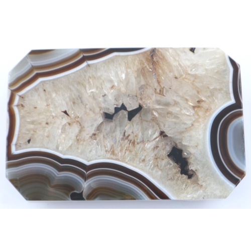 3079 - A large laced and heavily banded manao brown agate block, 13 x 8 x 3.5 cm H. One small chip to the b... 