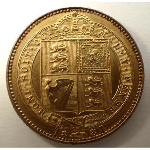 3067 - 1887 Queen Victoria silver shilling, gilt. P&P Group 0 (£5+VAT for the first lot and £1+VAT for subs... 