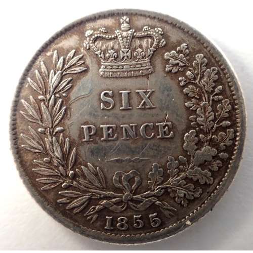 3070 - 1855 Queen Victoria silver sixpence. P&P Group 0 (£5+VAT for the first lot and £1+VAT for subsequent... 