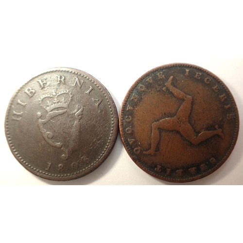 3077 - Isle of Man and Hibernia - early copper farthings. P&P Group 0 (£5+VAT for the first lot and £1+VAT ... 