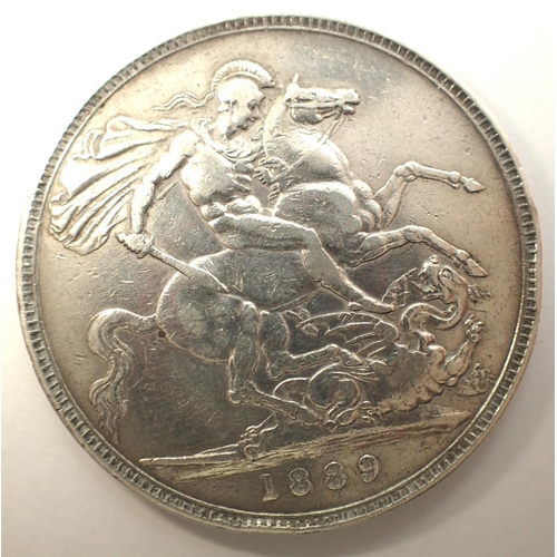 3089 - 1889 Queen Victoria silver crown. P&P Group 0 (£5+VAT for the first lot and £1+VAT for subsequent lo... 