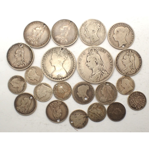 3096 - Twenty pre-1920 UK silver coins, upto half crown denomination, combined 80g. P&P Group 0 (£5+VAT for... 