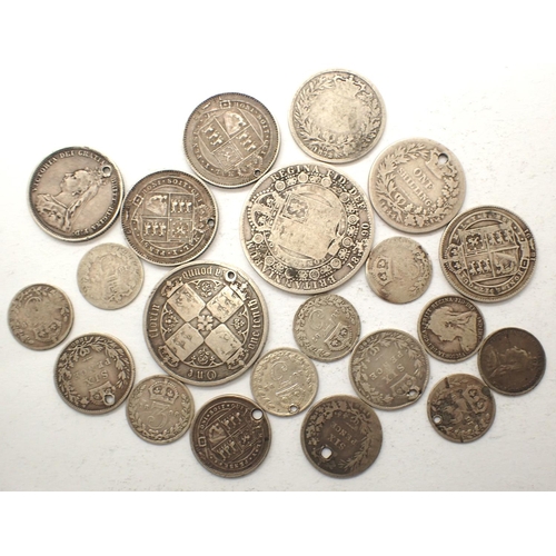 3096 - Twenty pre-1920 UK silver coins, upto half crown denomination, combined 80g. P&P Group 0 (£5+VAT for... 