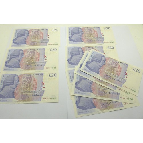 3097 - Ten uncirculated sequential £20 notes  DD04988182 - DD04988191. P&P Group 0 (£5+VAT for the first lo... 