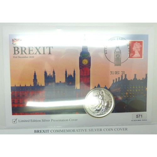 3100 - Limited edition Brexit Silver Bullion Britannia 2020, 1oz pure. P&P Group 0 (£5+VAT for the first lo... 