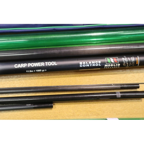 2016 - Middy international MTDI carp power pole, extended L: 11 m, with two top kits and canvas bag. P&P Gr... 