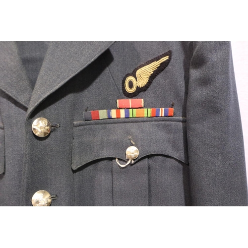 2030 - RAF Wing Commanders uniform tunic, trousers and cap, formally of H. King OBE with ribbon bars, some ... 