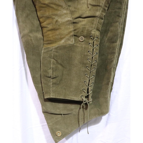 2051 - British corduroy and leather cavalry breeches, approximate waist size 32. P&P Group 2 (£18+VAT for t... 