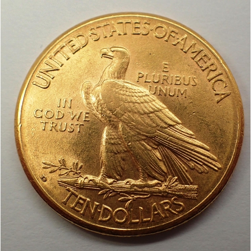 3094 - 1910 USA Indian Head ten dollar gold coin, .900 fineness with original lustre, 16.7g. P&P Group 0 (£... 