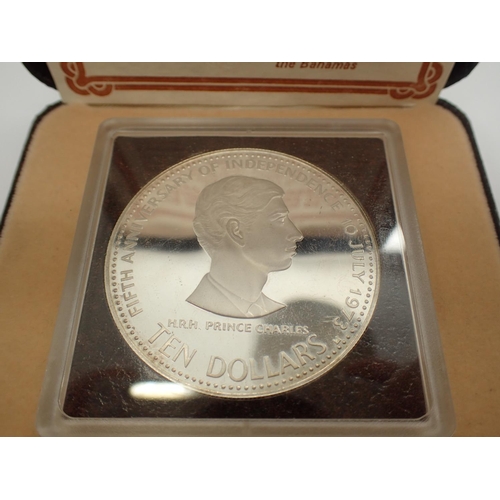 3132 - 1978 Commonwealth of The Bahamas silver ten dollar coin with Prince Charles to obverse, boxed with c... 