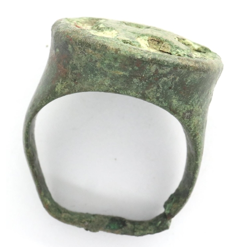 105 - 4th century Roman bronze magister ring, H: 30 mm, (large example for the period). P&P Group 0 (£5+VA... 