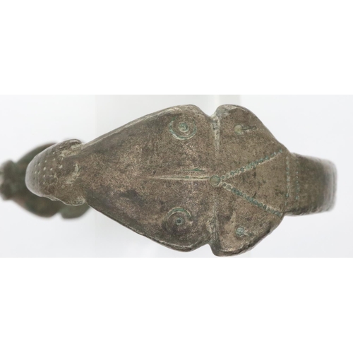 113 - 12th century bronze bracelet, zoomorphic with snake terminals, D: 45 mm. P&P Group 0 (£5+VAT for the... 