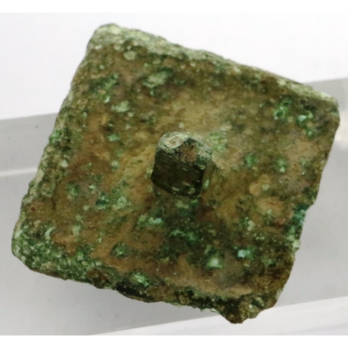 118 - Roman bronze square belt stud found near York, L: 20 mm. P&P Group 0 (£5+VAT for the first lot and £... 