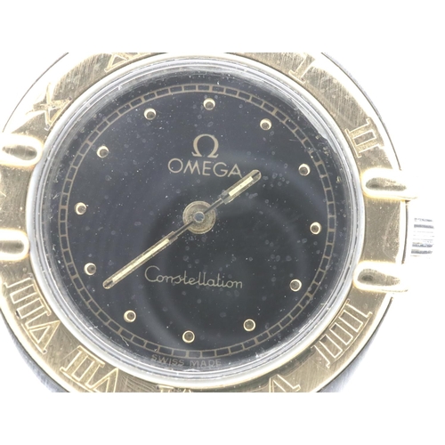 128 - Omega Constellation ladies wristwatch, gold and steel cased with graduated bracelet, black dial with... 