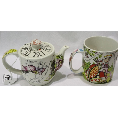 170 - Small Paul Cardew Alice in Wonderland teapot and mug. No chips, cracks or visible restoration. P&P G... 