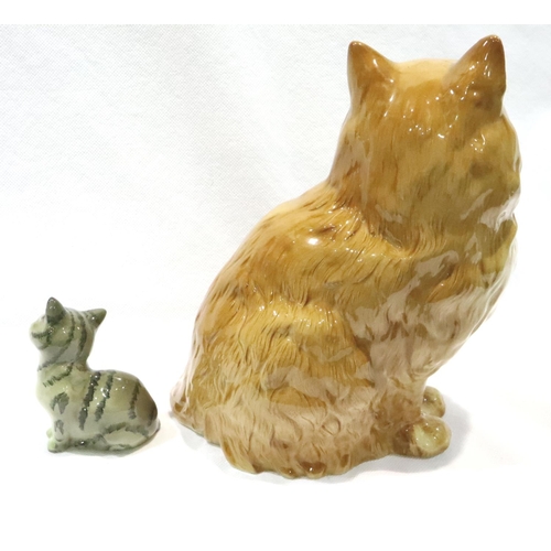 193 - Large Royal Doulton cat and a small Beswick cat, largest H: 21 cm. No chips, cracks or visible resto... 