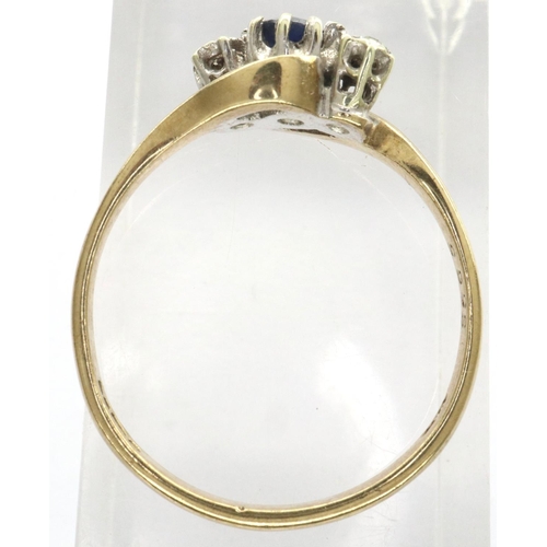45 - 9ct gold ring set with two diamonds and a sapphire, size O/P, 2.0g. P&P Group 1 (£14+VAT for the fir... 