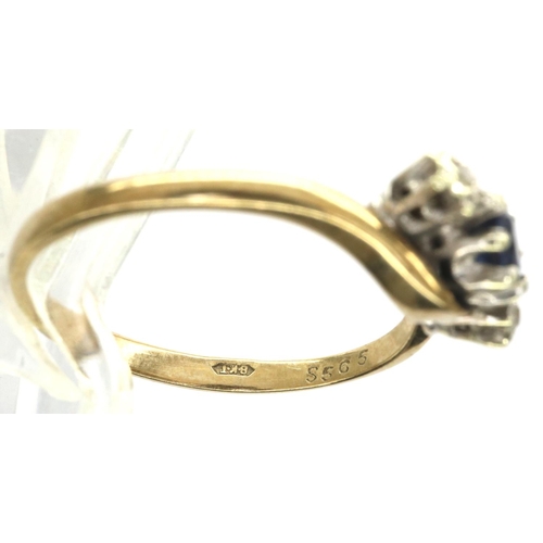 45 - 9ct gold ring set with two diamonds and a sapphire, size O/P, 2.0g. P&P Group 1 (£14+VAT for the fir... 
