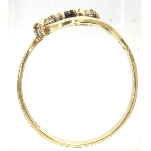 55 - 9ct gold sapphire and CZ set ring, size M, 1.2g. P&P Group 1 (£14+VAT for the first lot and £1+VAT f... 