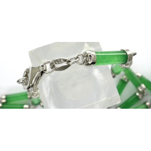 58 - Jade necklace, L: 23 cm, and bracelet, L: 10 cm, mounted in silver, combined 19g. P&P Group 1 (£14+V... 