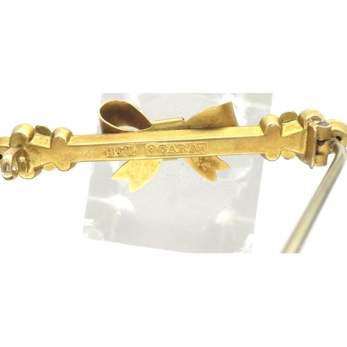 6 - Victorian 9ct gold bar brooch with bow design, L: 45 mm, 1.7g. P&P Group 1 (£14+VAT for the first lo... 