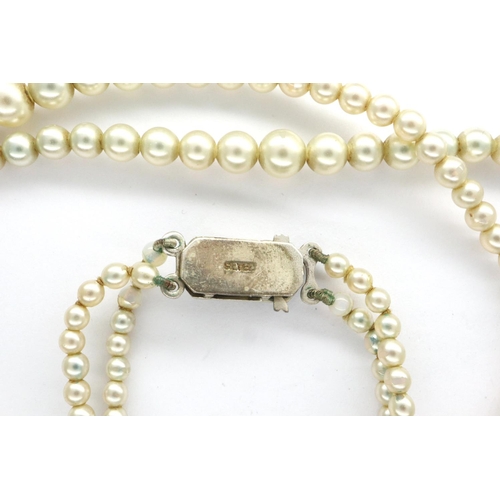 65 - Double strand set of pearls with silver clasp and another similar. Largest chain L: 20 cm. P&P Group... 