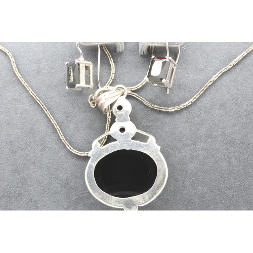 68 - Boxed 925 silver black stone set necklace and earring set, combined 22g. P&P Group 1 (£14+VAT for th... 