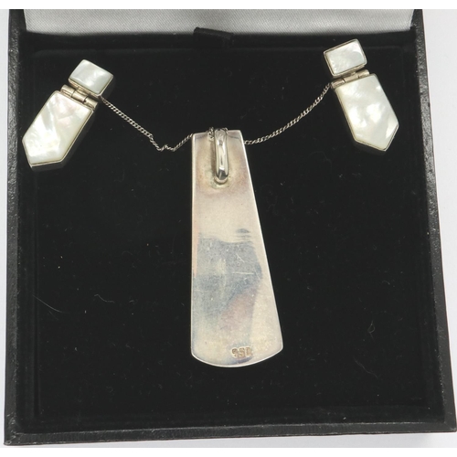 74 - Silver and mother of pearl necklace and earring set. P&P Group 1 (£14+VAT for the first lot and £1+V... 