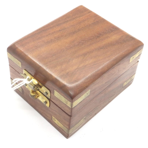 77 - Brass folding compass in a hard wood case, 60 mm. P&P Group 1 (£14+VAT for the first lot and £1+VAT ... 