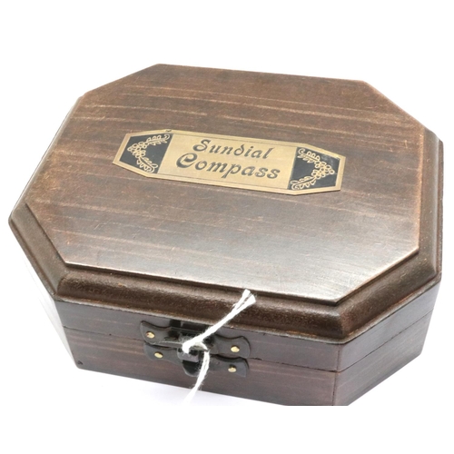 81 - Boxed brass sundial compass, stamped Cox London. P&P Group 1 (£14+VAT for the first lot and £1+VAT f... 